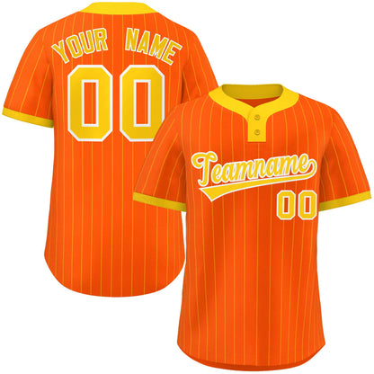 Custom Orange Gold Stripe Fashion Authentic Two-Button Baseball Jersey