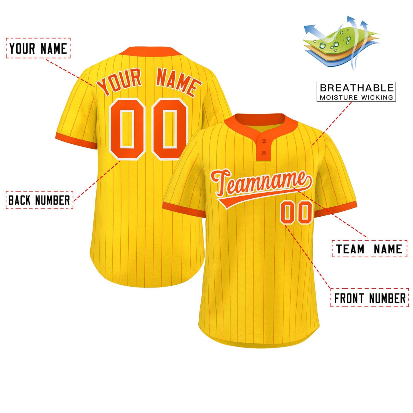 Custom Gold Orange Stripe Fashion Authentic Two-Button Baseball Jersey