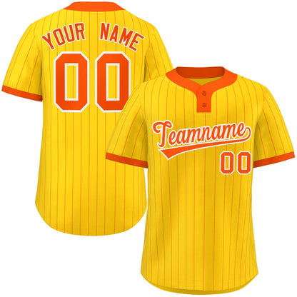 Custom Gold Orange Stripe Fashion Authentic Two-Button Baseball Jersey