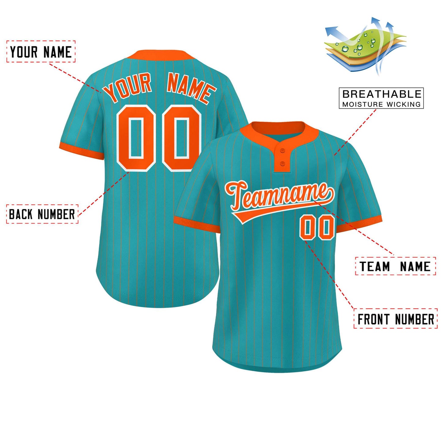 Custom Aqua Orange Stripe Fashion Authentic Two-Button Baseball Jersey