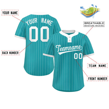 Custom Aqua White Stripe Fashion Authentic Two-Button Baseball Jersey