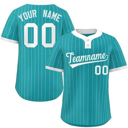 Custom Aqua White Stripe Fashion Authentic Two-Button Baseball Jersey