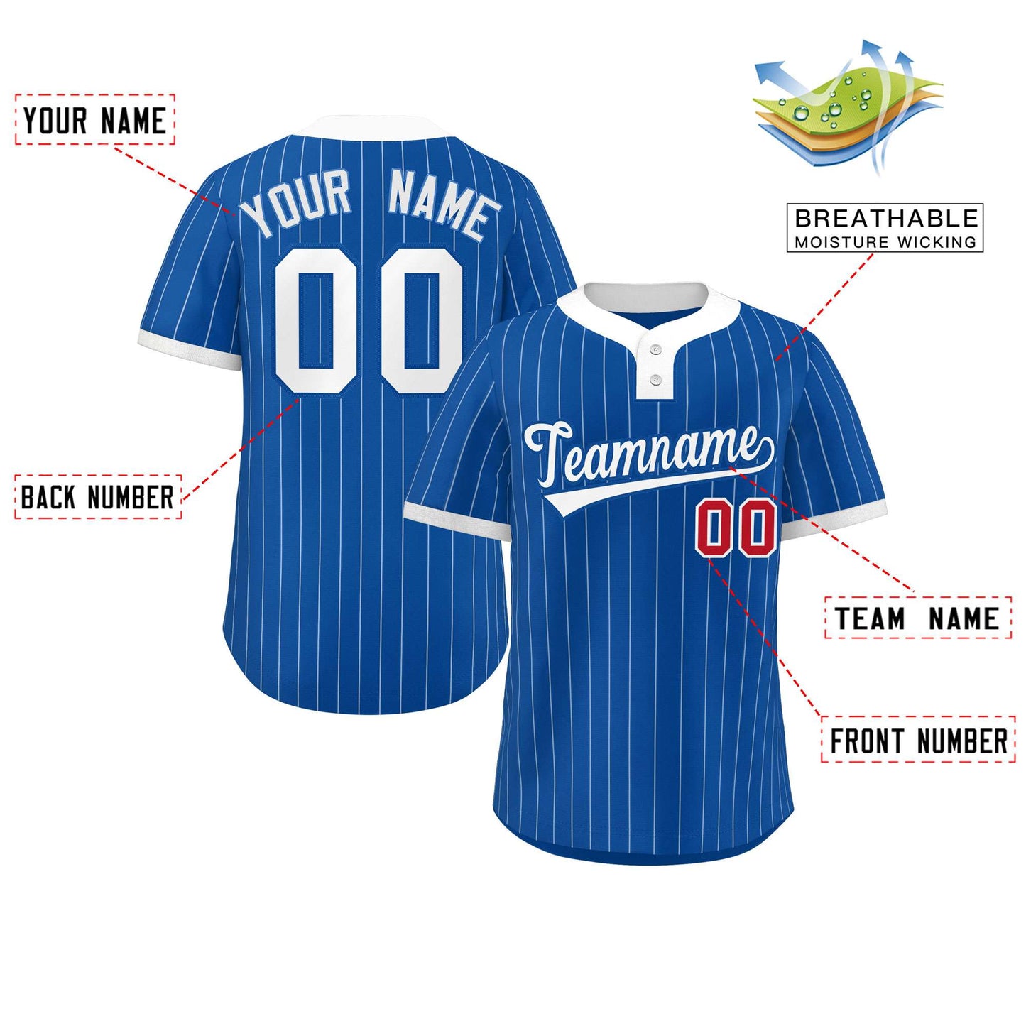 Custom Royal White Stripe Fashion Authentic Two-Button Baseball Jersey