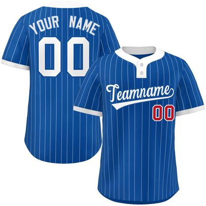 Custom Royal White Stripe Fashion Authentic Two-Button Baseball Jersey