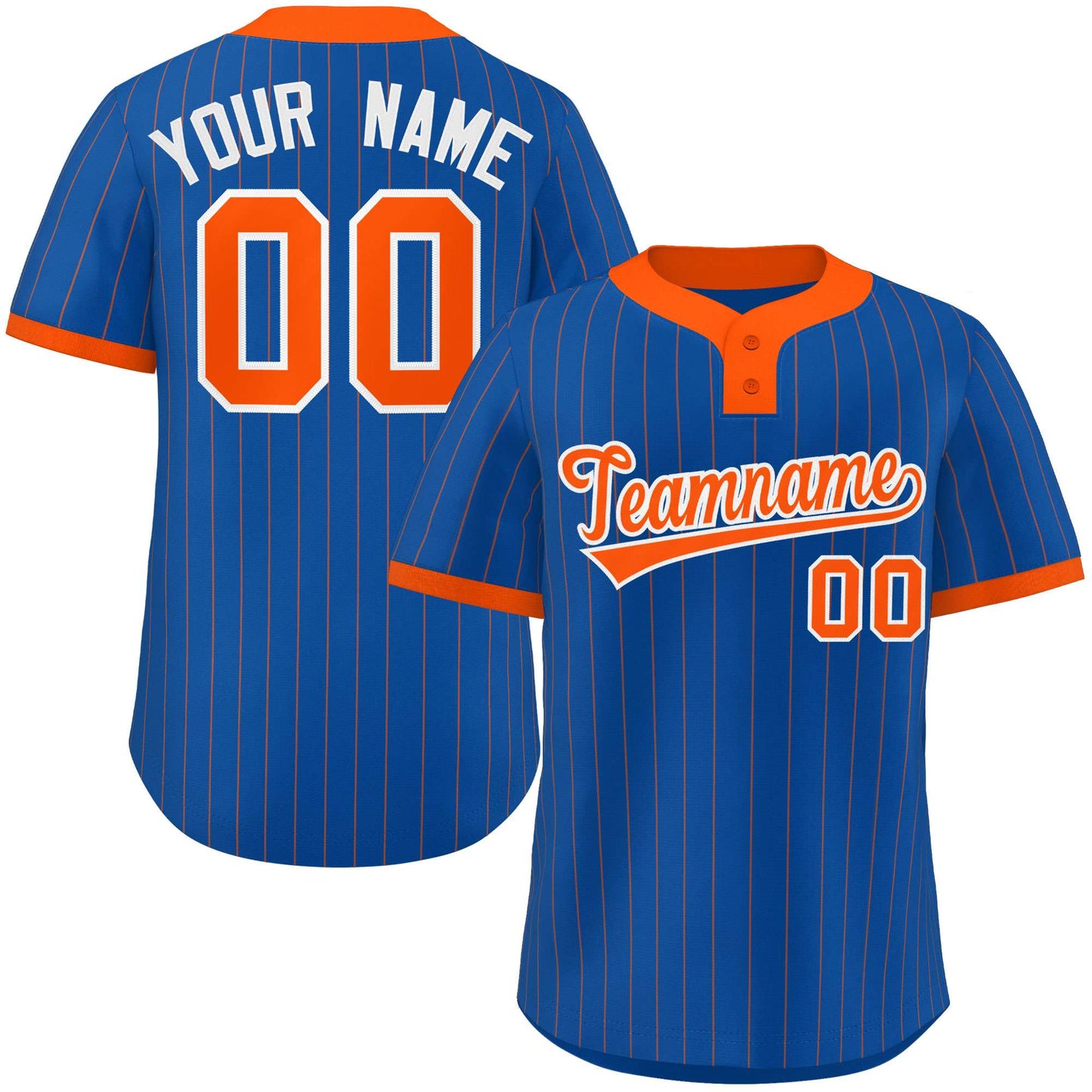 Custom Royal Orange Stripe Fashion Authentic Two-Button Baseball Jersey