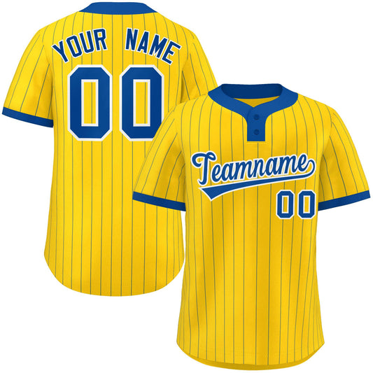 Custom Gold Royal Stripe Fashion Authentic Two-Button Baseball Jersey