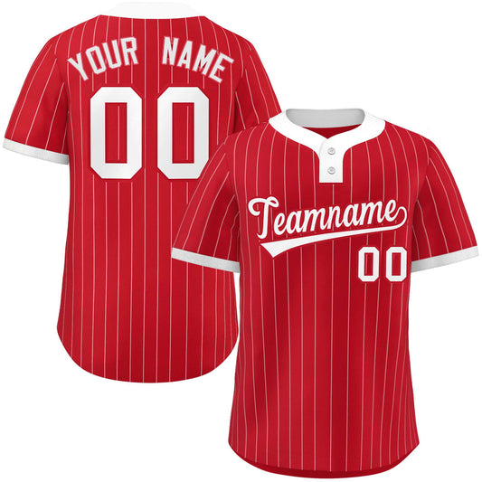 Custom Red White Stripe Fashion Authentic Two-Button Baseball Jersey