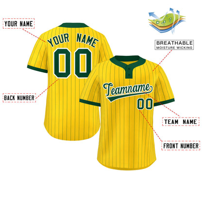 Custom Gold Green Stripe Fashion Authentic Two-Button Baseball Jersey