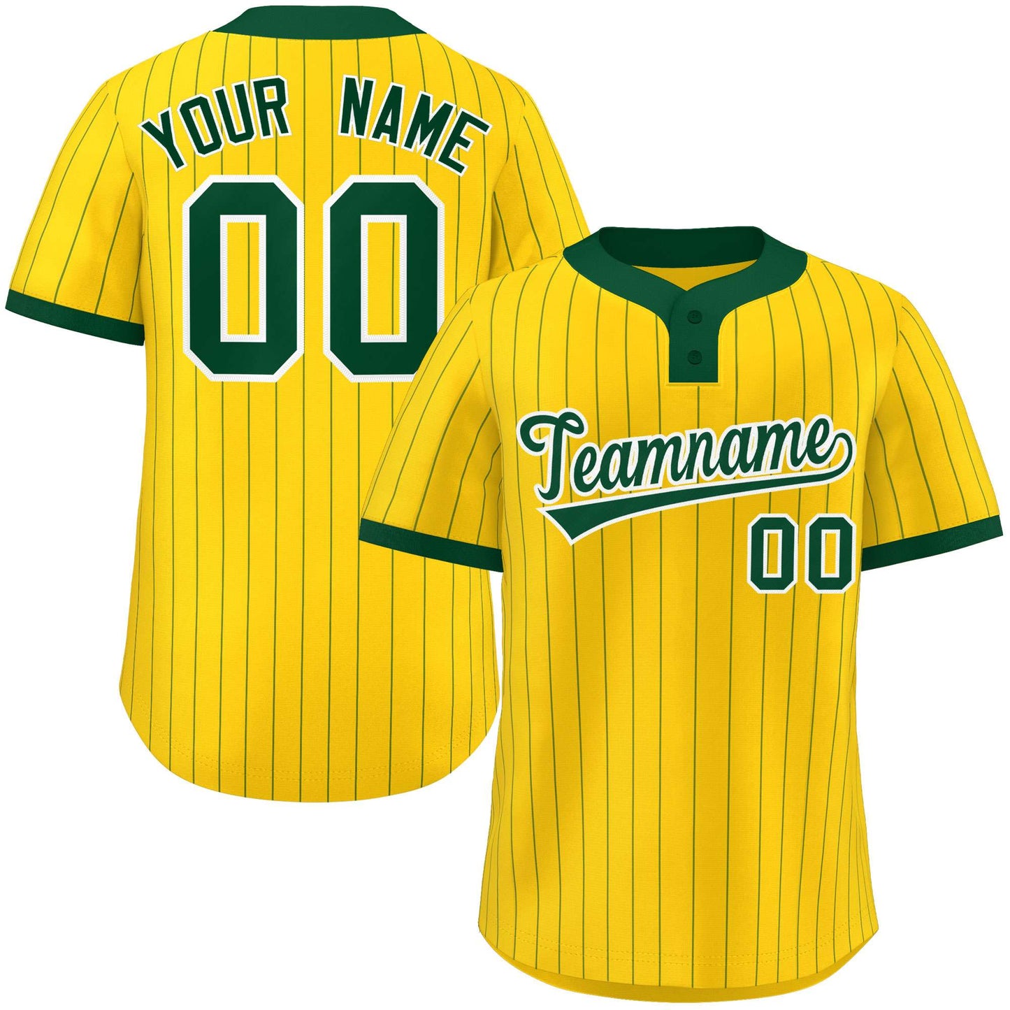 Custom Gold Green Stripe Fashion Authentic Two-Button Baseball Jersey