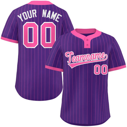 Custom Purple Pink Stripe Fashion Authentic Two-Button Baseball Jersey