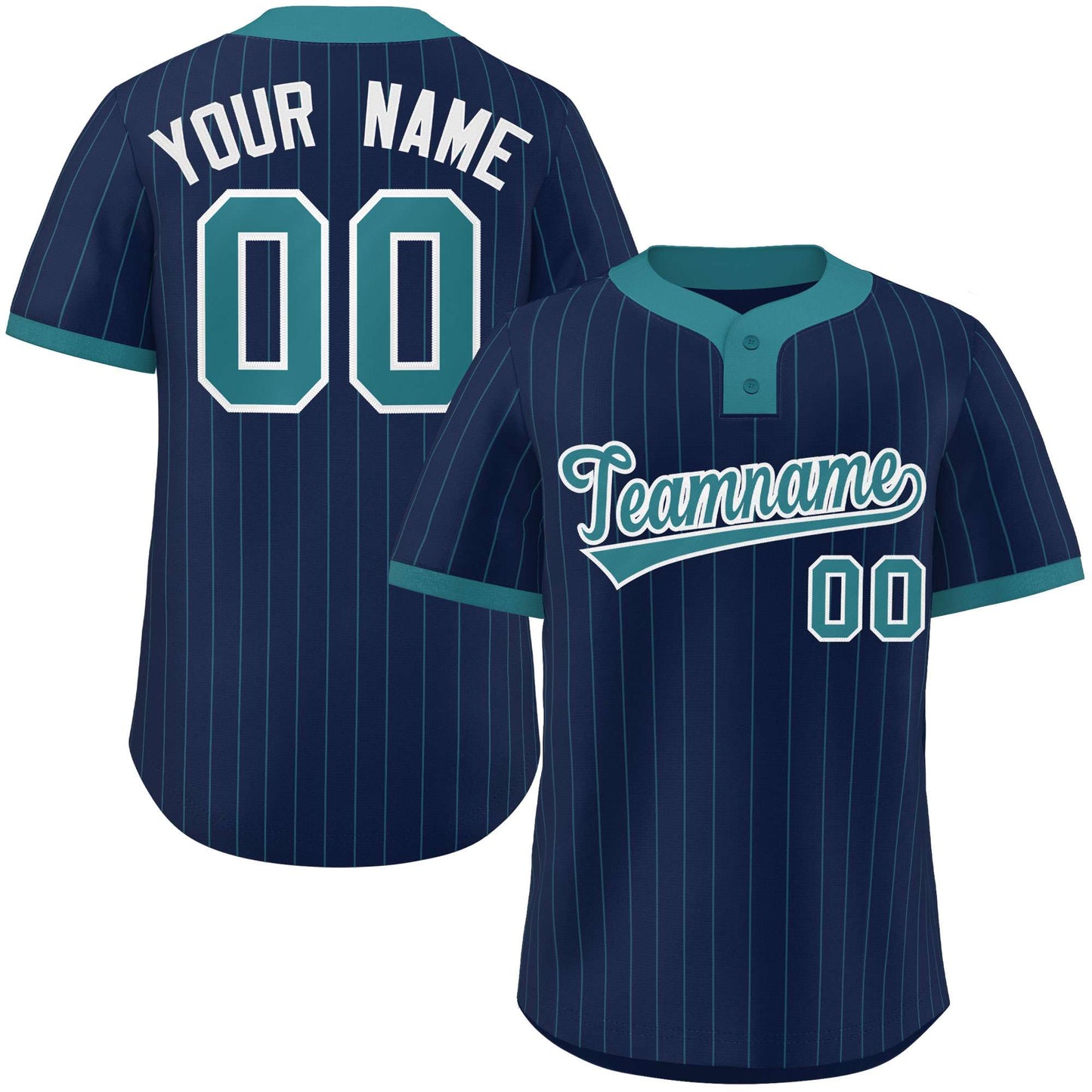 Custom Navy Aqua Stripe Fashion Authentic Two-Button Baseball Jersey