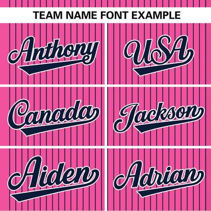 Custom Pink Navy Stripe Fashion Authentic Two-Button Baseball Jersey