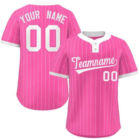 Custom Pink White Stripe Fashion Authentic Two-Button Baseball Jersey