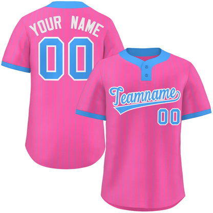 Custom Pink Powder Blue Stripe Fashion Authentic Two-Button Baseball Jersey