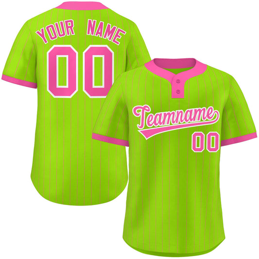 Custom Neon Green Pink Stripe Fashion Authentic Two-Button Baseball Jersey