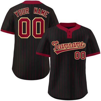 Custom Black Crimson Stripe Fashion Authentic Two-Button Baseball Jersey