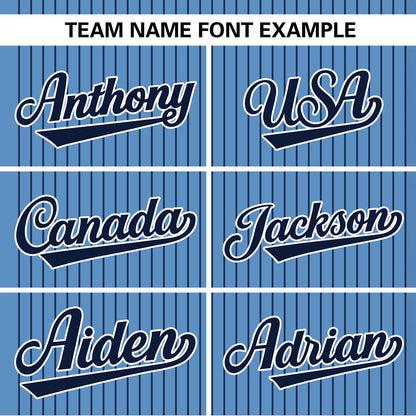 Custom Light Blue Navy Stripe Fashion Authentic Two-Button Baseball Jersey