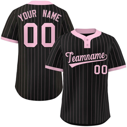 Custom Black Light Pink Stripe Fashion Authentic Two-Button Baseball Jersey