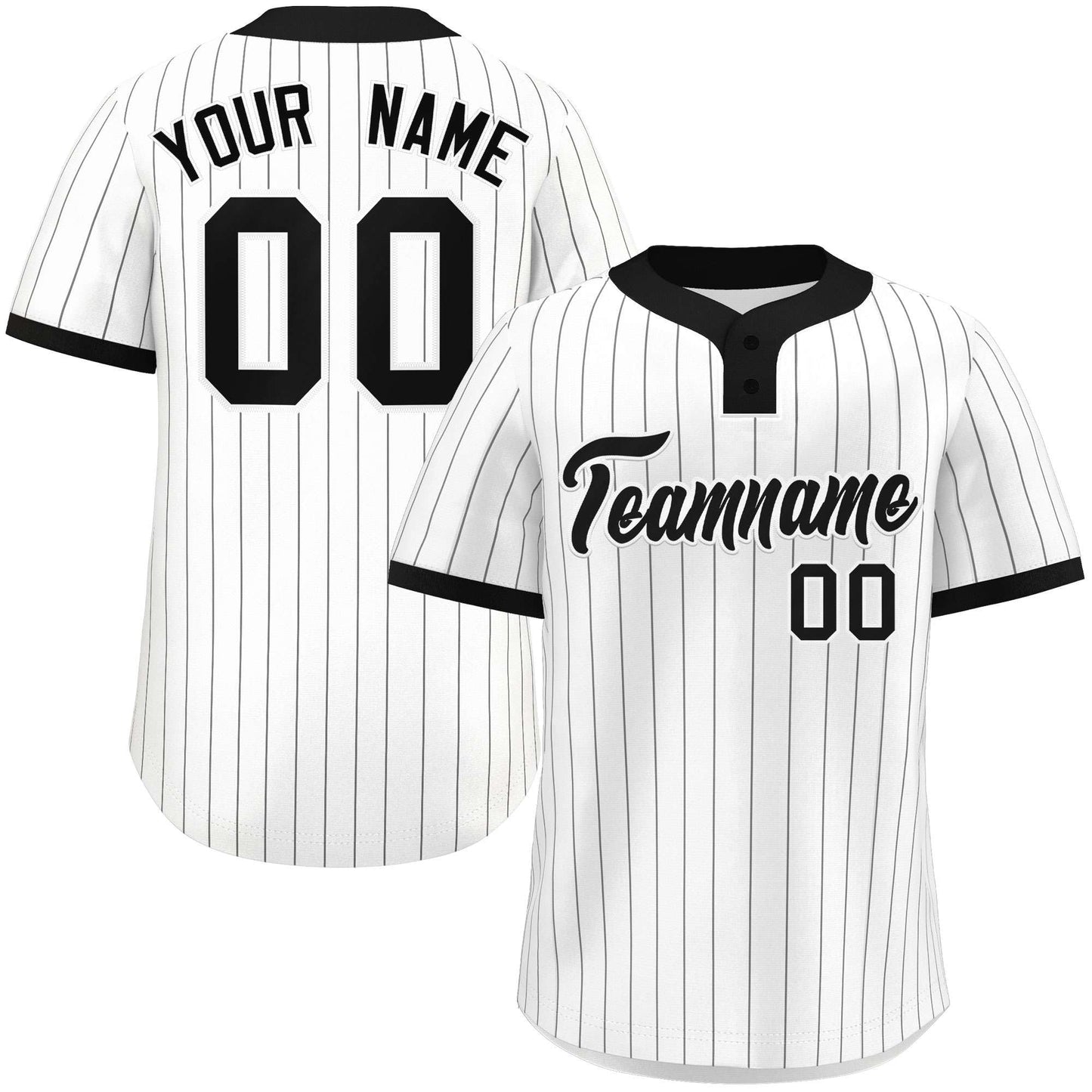 Custom White Black Stripe Fashion Authentic Two-Button Baseball Jersey