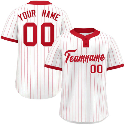 Custom White Red Stripe Fashion Authentic Two-Button Baseball Jersey