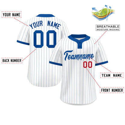 Custom White Royal Stripe Fashion Authentic Two-Button Baseball Jersey