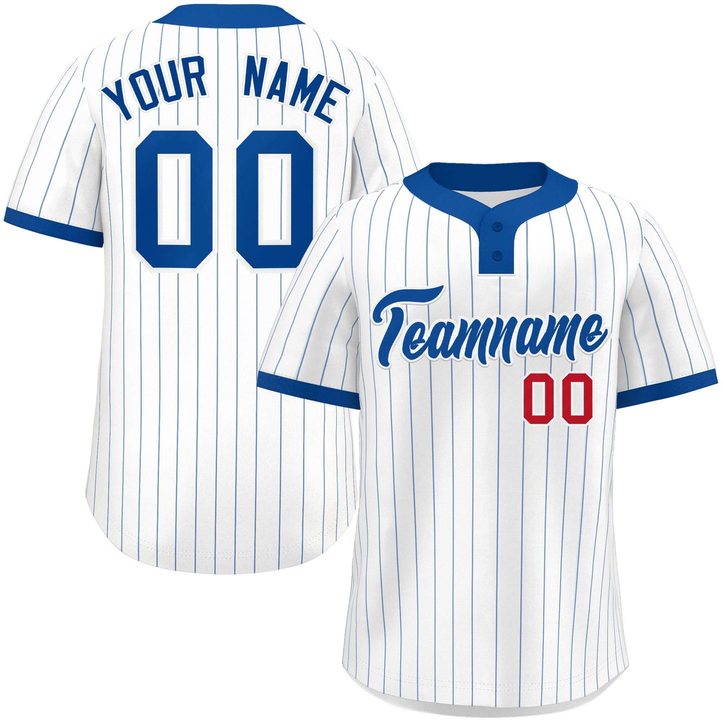 Custom White Royal Stripe Fashion Authentic Two-Button Baseball Jersey