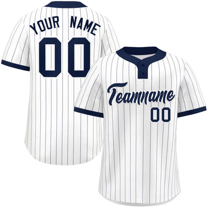 Custom White Navy Stripe Fashion Authentic Two-Button Baseball Jersey