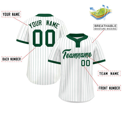 Custom White Green Stripe Fashion Authentic Two-Button Baseball Jersey