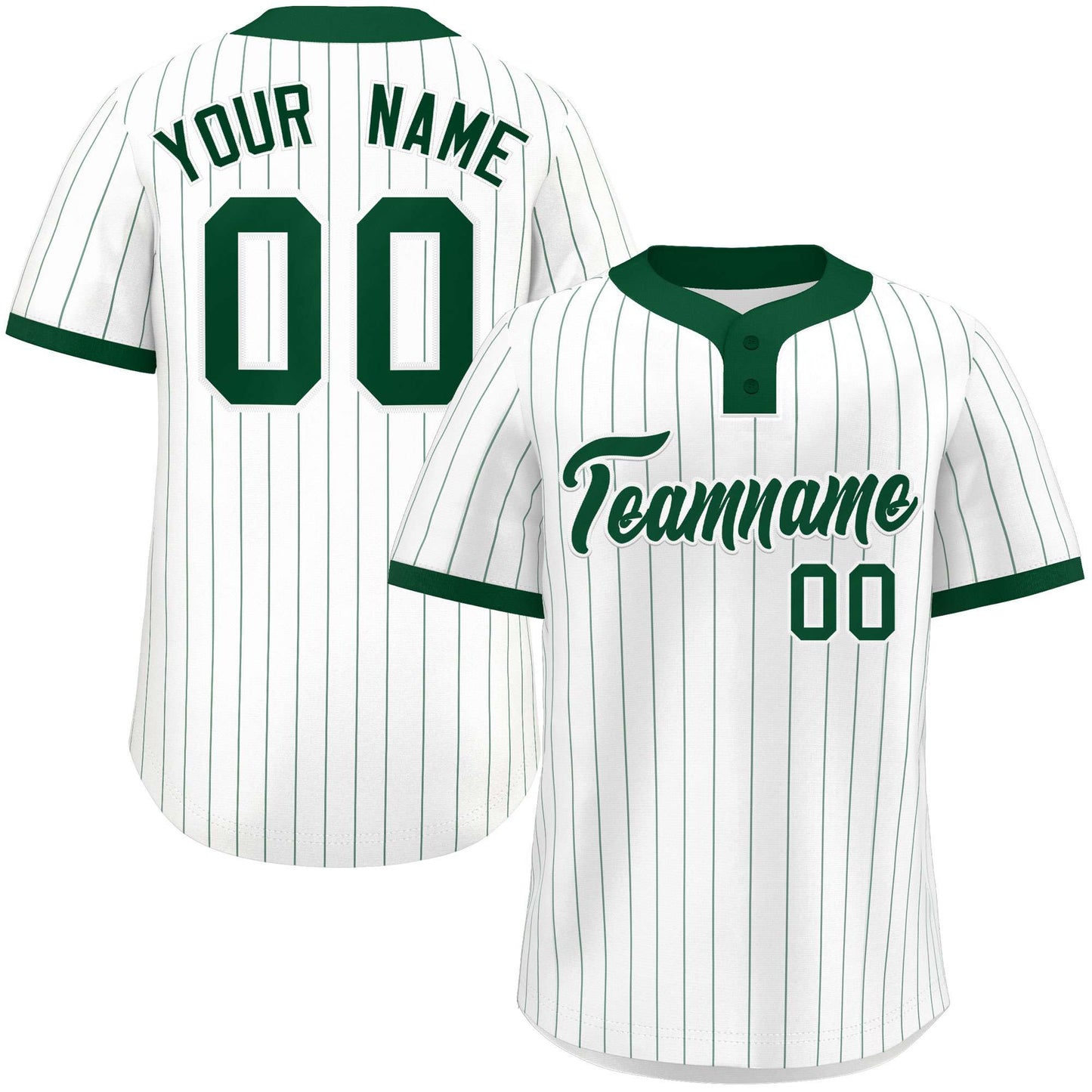 Custom White Green Stripe Fashion Authentic Two-Button Baseball Jersey