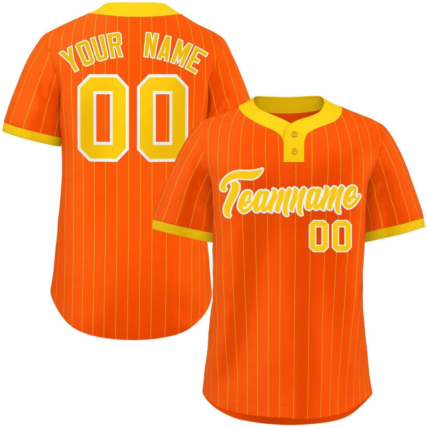 Custom Orange Gold Stripe Fashion Authentic Two-Button Baseball Jersey