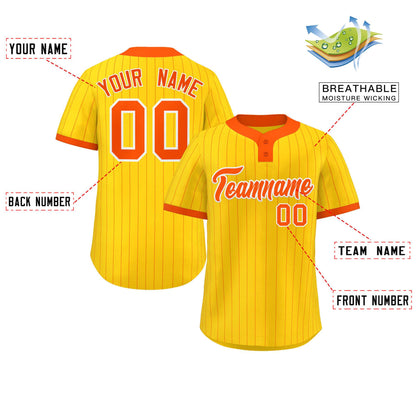 Custom Gold Orange Stripe Fashion Authentic Two-Button Baseball Jersey