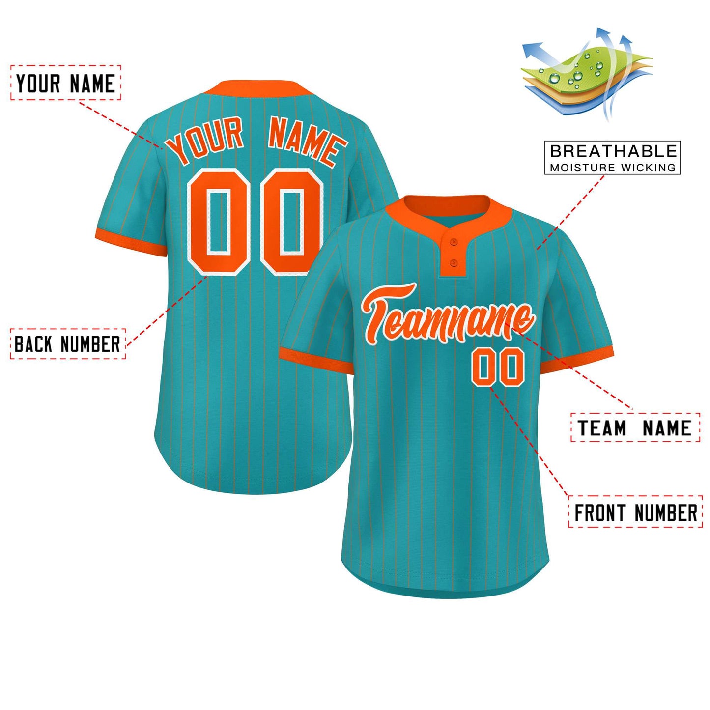 Custom Aqua Orange Stripe Fashion Authentic Two-Button Baseball Jersey