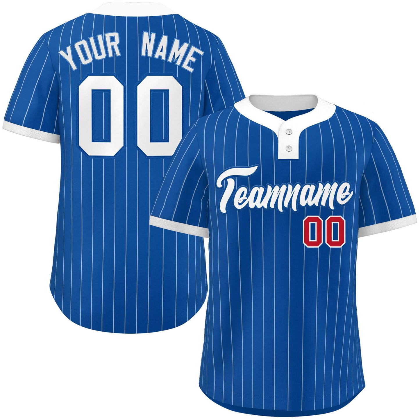 Custom Royal White Stripe Fashion Authentic Two-Button Baseball Jersey