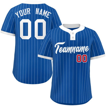 Custom Royal White Stripe Fashion Authentic Two-Button Baseball Jersey