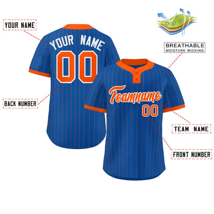 Custom Royal Orange Stripe Fashion Authentic Two-Button Baseball Jersey