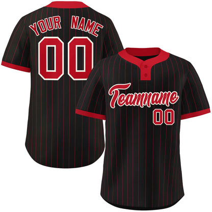 Custom Black Red Stripe Fashion Authentic Two-Button Baseball Jersey