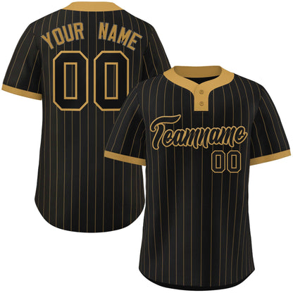 Custom Black Old Gold Stripe Fashion Authentic Two-Button Baseball Jersey