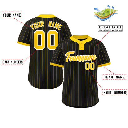 Custom Black Gold Stripe Fashion Authentic Two-Button Baseball Jersey