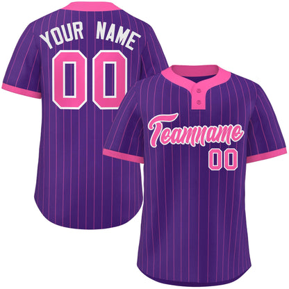 Custom Purple Pink Stripe Fashion Authentic Two-Button Baseball Jersey