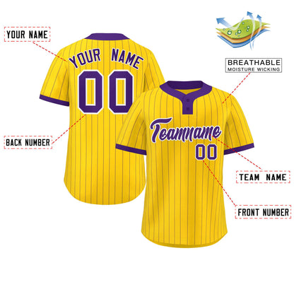 Custom Gold Purple Stripe Fashion Authentic Two-Button Baseball Jersey