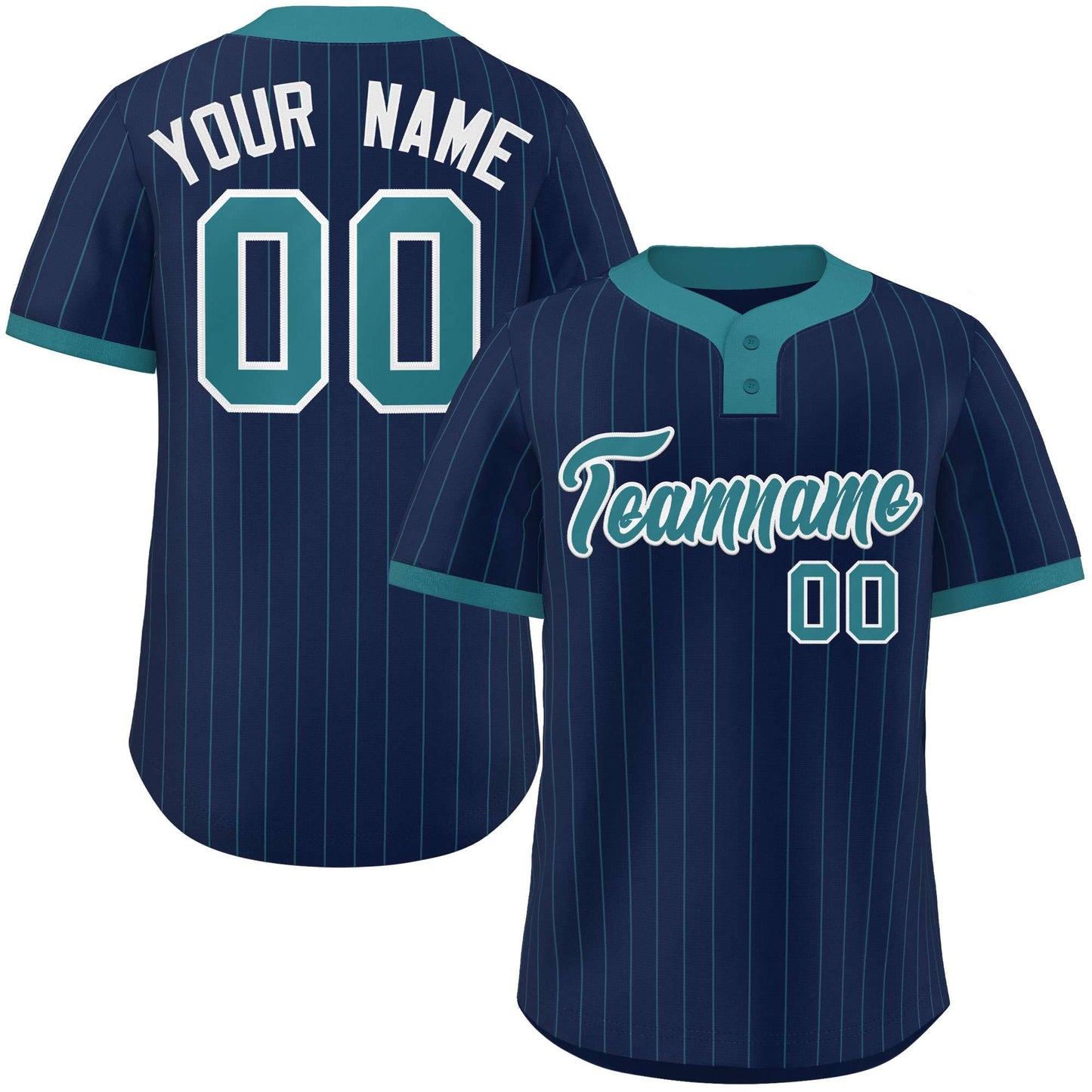 Custom Navy Aqua Stripe Fashion Authentic Two-Button Baseball Jersey