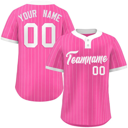 Custom Pink White Stripe Fashion Authentic Two-Button Baseball Jersey