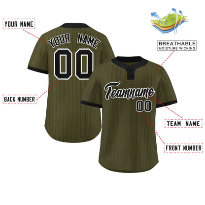 Custom Olive Black Stripe Fashion Authentic Two-Button Baseball Jersey