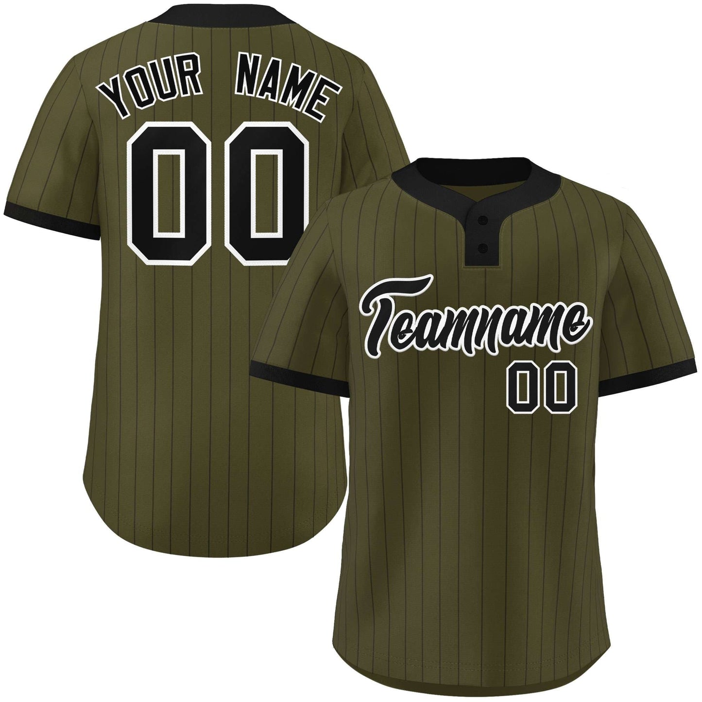 Custom Olive Black Stripe Fashion Authentic Two-Button Baseball Jersey