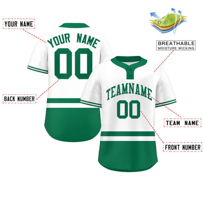 Custom White Kelly Green Color Block Personalized Authentic Two-Button Baseball Jersey