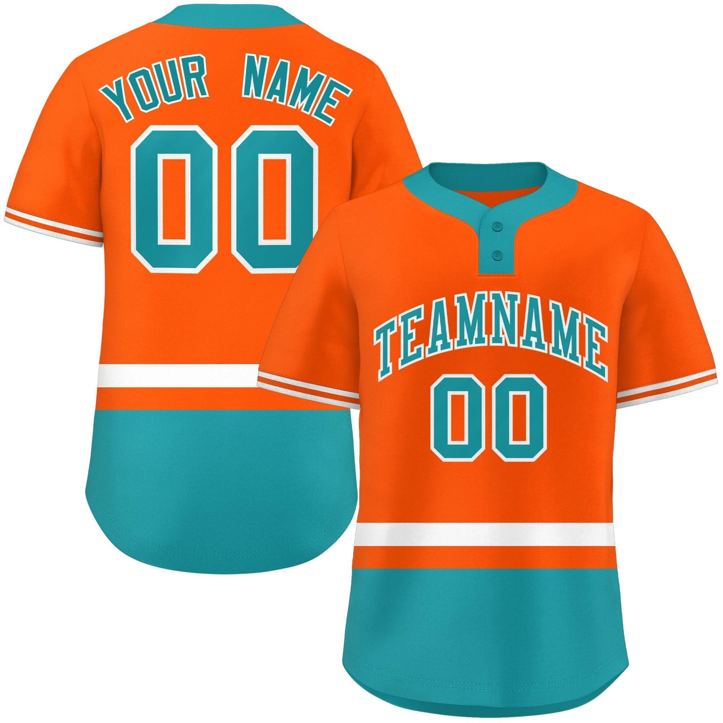 Custom Orange White-Aqua Color Block Personalized Authentic Two-Button Baseball Jersey