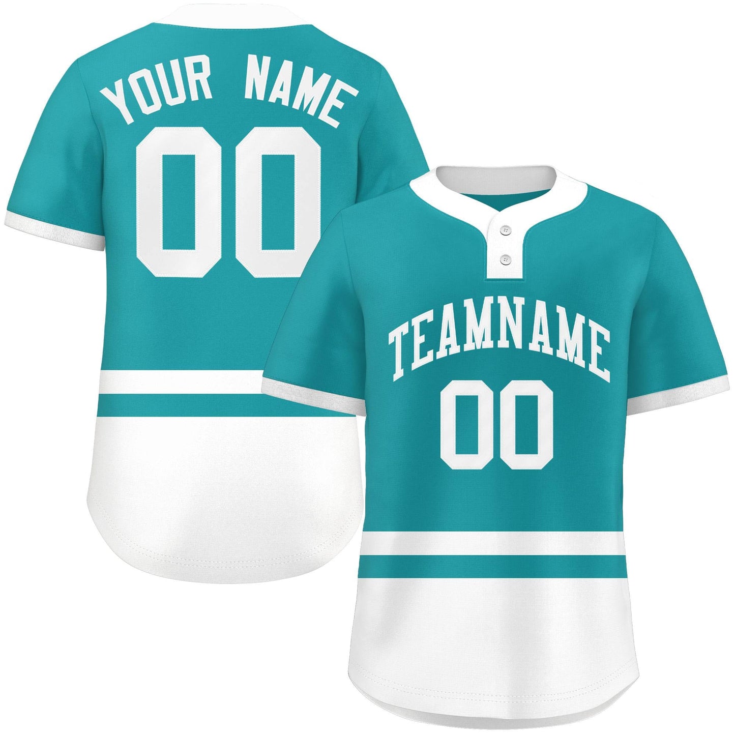 Custom Aqua White Color Block Personalized Authentic Two-Button Baseball Jersey