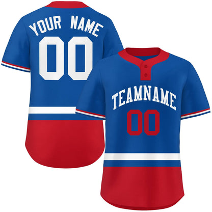 Custom Royal White-Red Color Block Personalized Authentic Two-Button Baseball Jersey