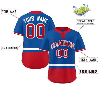 Custom Royal White-Red Color Block Personalized Authentic Two-Button Baseball Jersey