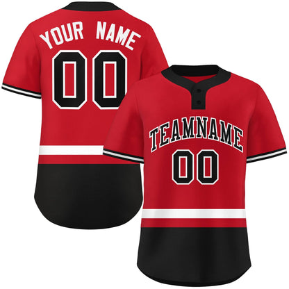 Custom Red White-Black Color Block Personalized Authentic Two-Button Baseball Jersey